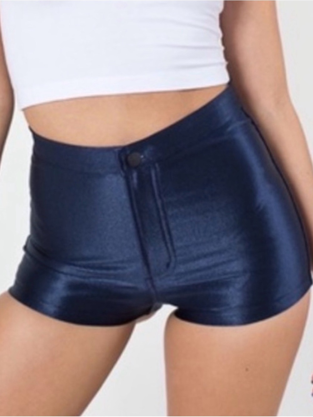 American Apparel High-Waist Metallic Navy Blue Shorts - Picture 3 of 3